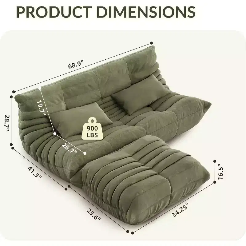 Canapé et pouf géants de salon en forme de pouf, causeuse en similicuir velours adaptée aux animaux pour le salon, le bureau, aucun assemblage requis
