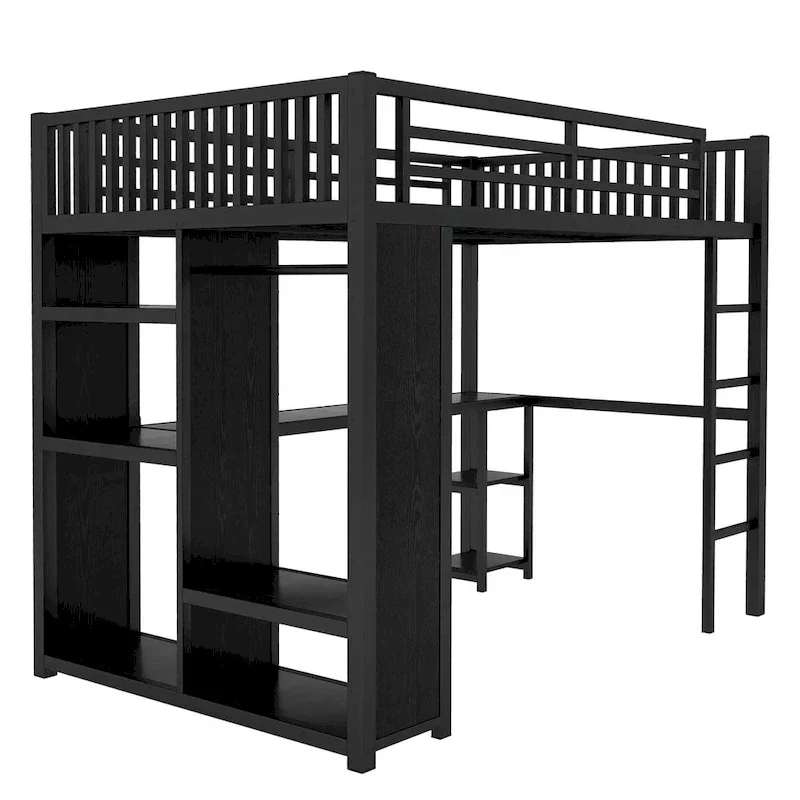Lit mezzanine taille XL avec armoire intégrée