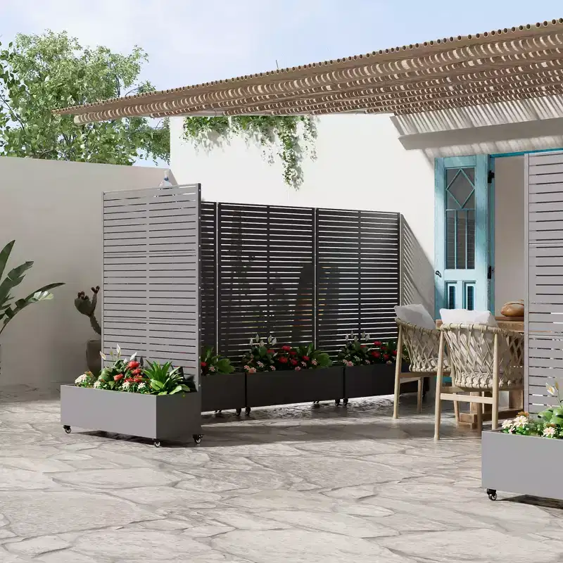 MAYEERTY Jardinière avec treillis Gris fer Style classique à persiennes 183x89x41cm Ensemble de 3 pièces