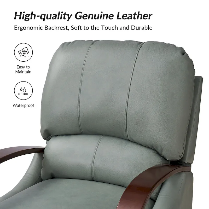 Fauteuil inclinable manuel Alex Mid-century Modern Cigar en cuir véritable avec accoudoirs incurvés en bois