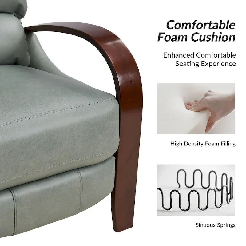 Fauteuil inclinable manuel Alex Mid-century Modern Cigar en cuir véritable avec accoudoirs incurvés en bois