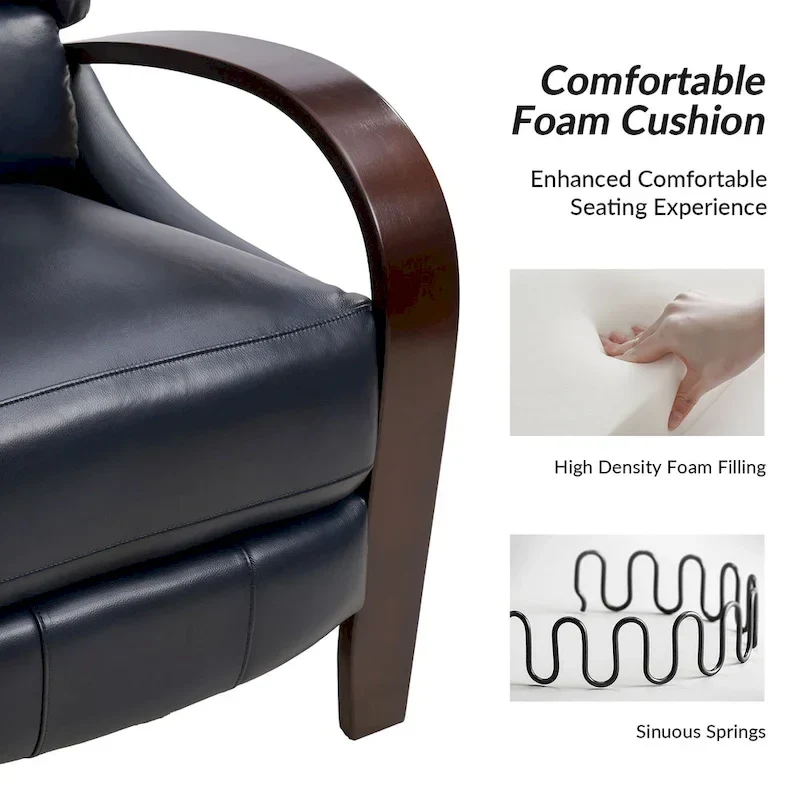 Fauteuil inclinable manuel Alex Mid-century Modern Cigar en cuir véritable avec accoudoirs incurvés en bois