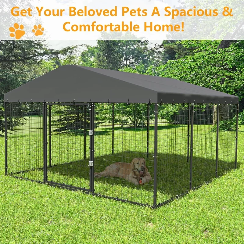 Grande niche extérieure pour chien L 118 x P 118 x H 70, enclos pour chien robuste avec toit étanche