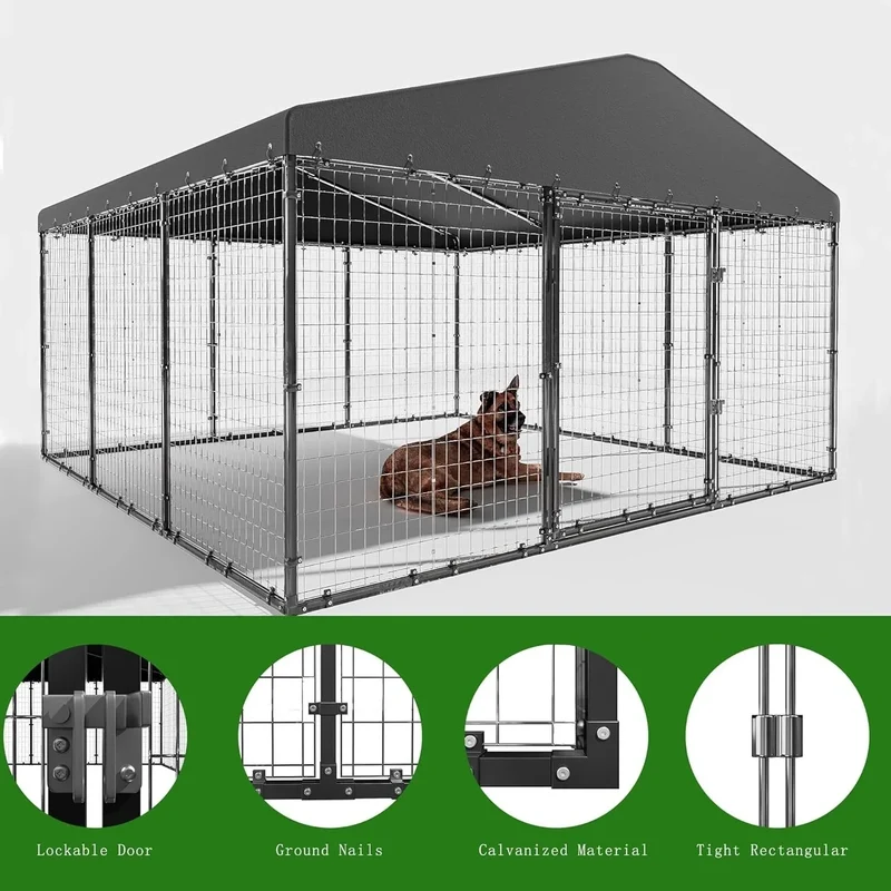 Grande niche extérieure pour chien L 118 x P 118 x H 70, enclos pour chien robuste avec toit étanche
