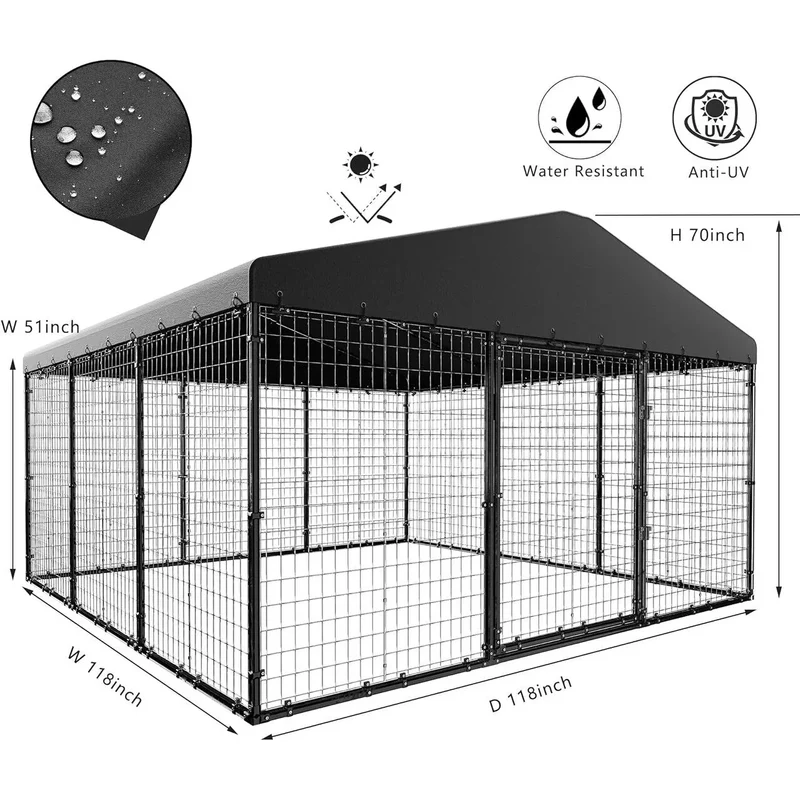 Grande niche extérieure pour chien L 118 x P 118 x H 70, enclos pour chien robuste avec toit étanche