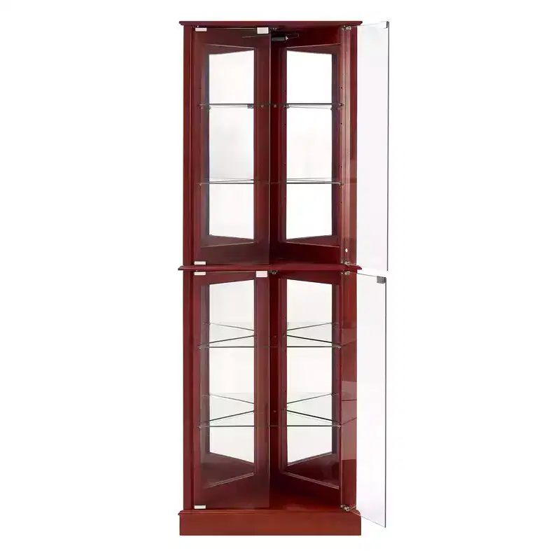 Vitrine d'angle, Merisier/Noyer, 4 portes vitrées