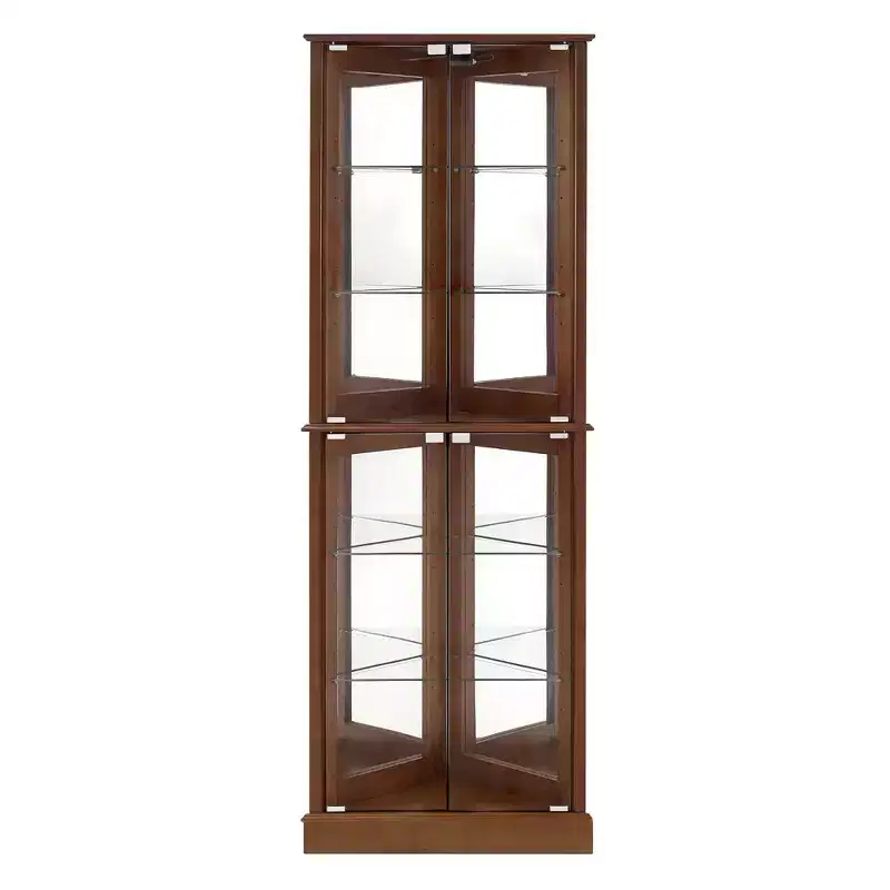 Vitrine d'angle, Merisier/Noyer, 4 portes vitrées