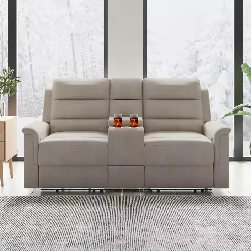 Canapé inclinable 2 places en tissu technique beige/gris, dossier et repose-pieds réglables