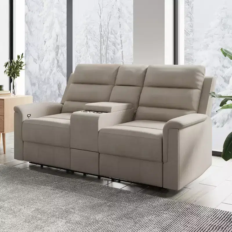 Canapé inclinable 2 places en tissu technique beige/gris, dossier et repose-pieds réglables