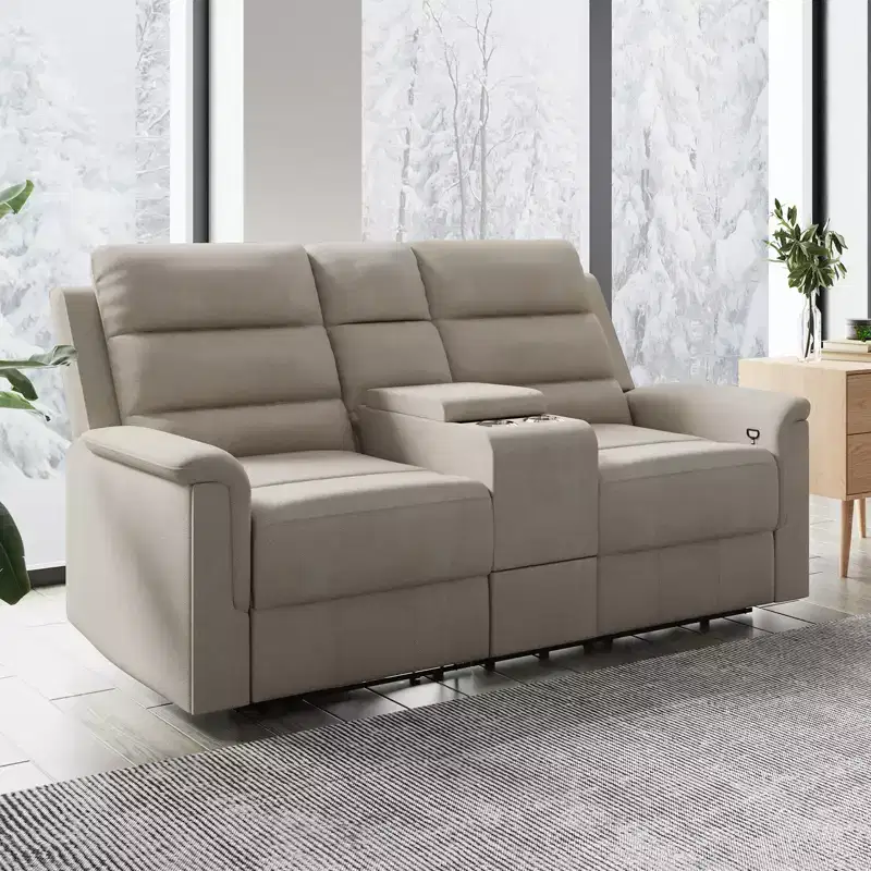 Canapé inclinable 2 places en tissu technique beige/gris, dossier et repose-pieds réglables