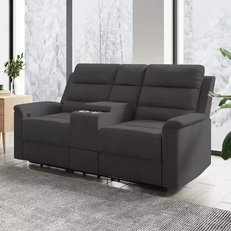 Canapé inclinable 2 places en tissu technique beige/gris, dossier et repose-pieds réglables