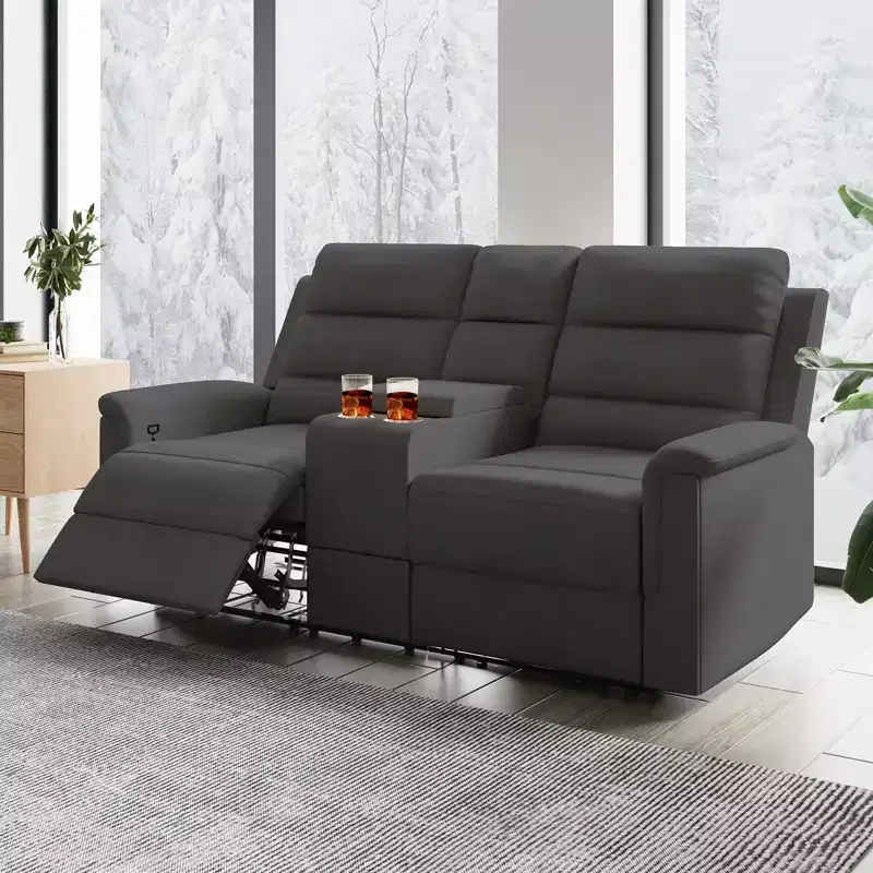 Canapé inclinable 2 places en tissu technique beige/gris, dossier et repose-pieds réglables