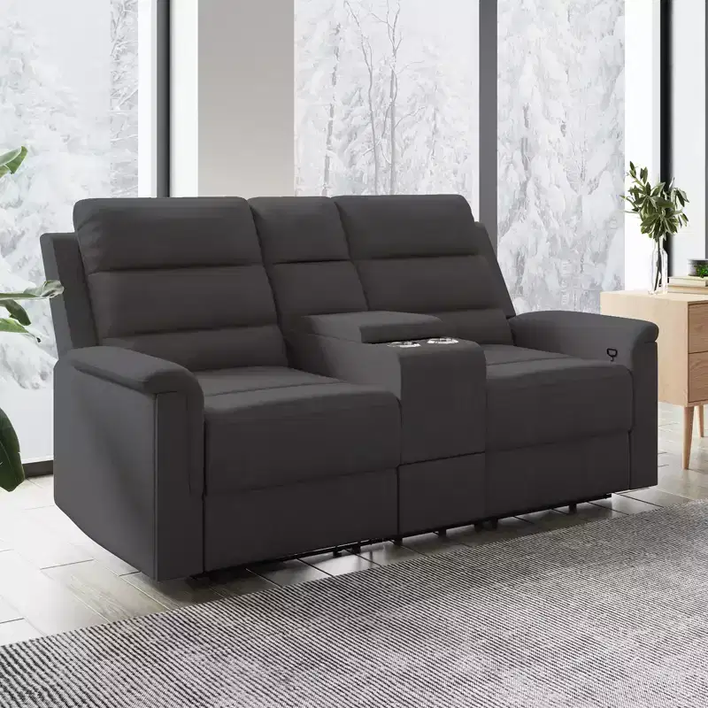 Canapé inclinable 2 places en tissu technique beige/gris, dossier et repose-pieds réglables