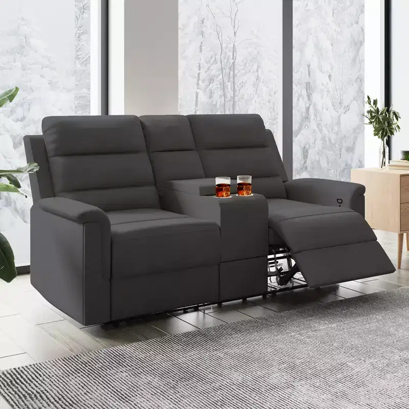 Canapé inclinable 2 places en tissu technique beige/gris, dossier et repose-pieds réglables