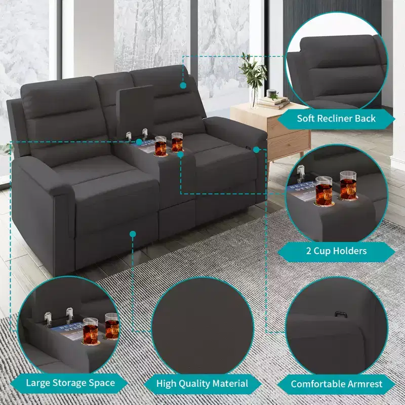 Canapé inclinable 2 places en tissu technique beige/gris, dossier et repose-pieds réglables