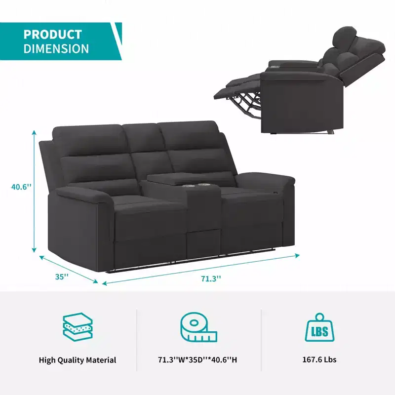 Canapé inclinable 2 places en tissu technique beige/gris, dossier et repose-pieds réglables