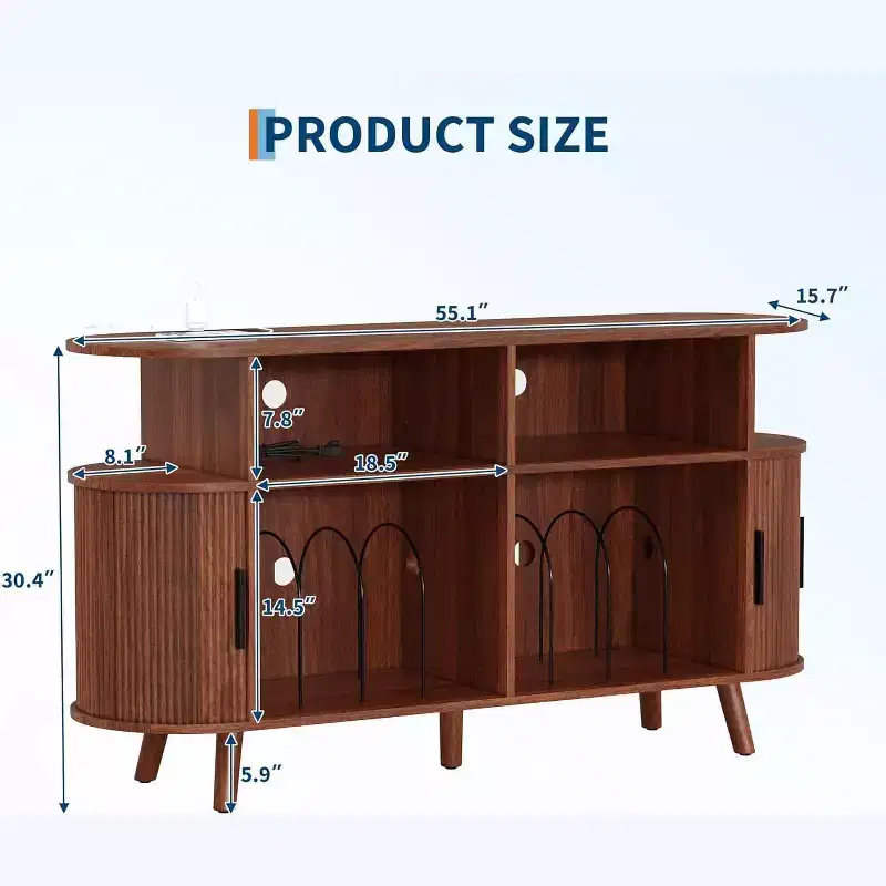 Meuble de rangement pour 6 bouteilles COZONY avec porte-verres et étagères ouvertes pour cuisine, salle à manger et salon
