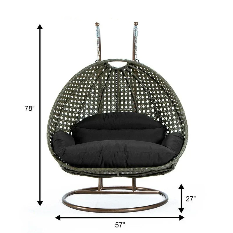 LeisureMod Fauteuil suspendu œuf 2 places avec support - Balançoire / hamac de patio en rotin osier pour extérieur/intérieur avec coussins