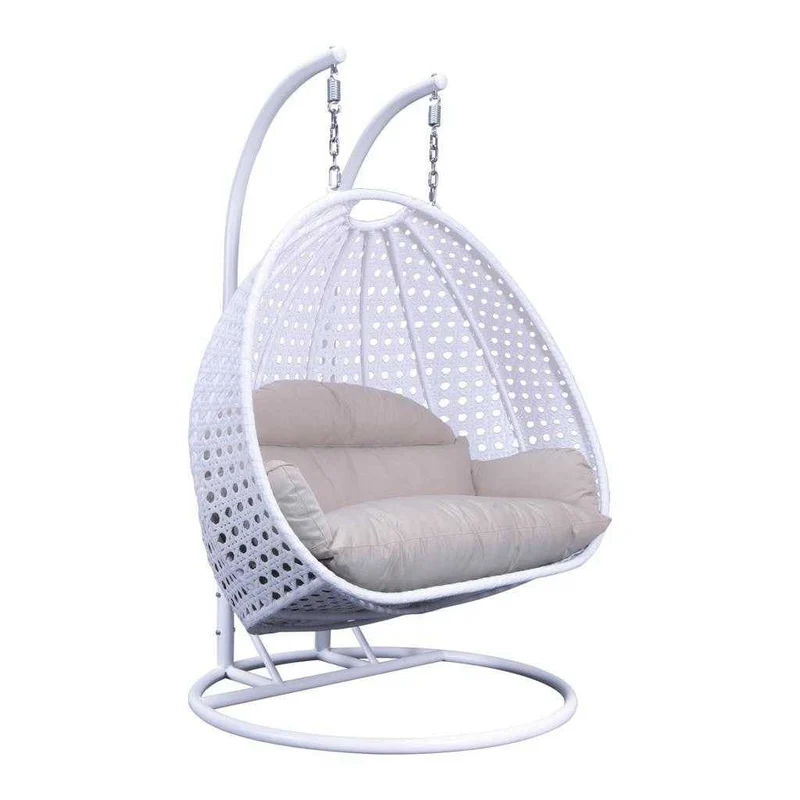 LeisureMod Fauteuil suspendu œuf 2 places avec support - Balançoire / hamac de patio en rotin osier pour extérieur/intérieur avec coussins