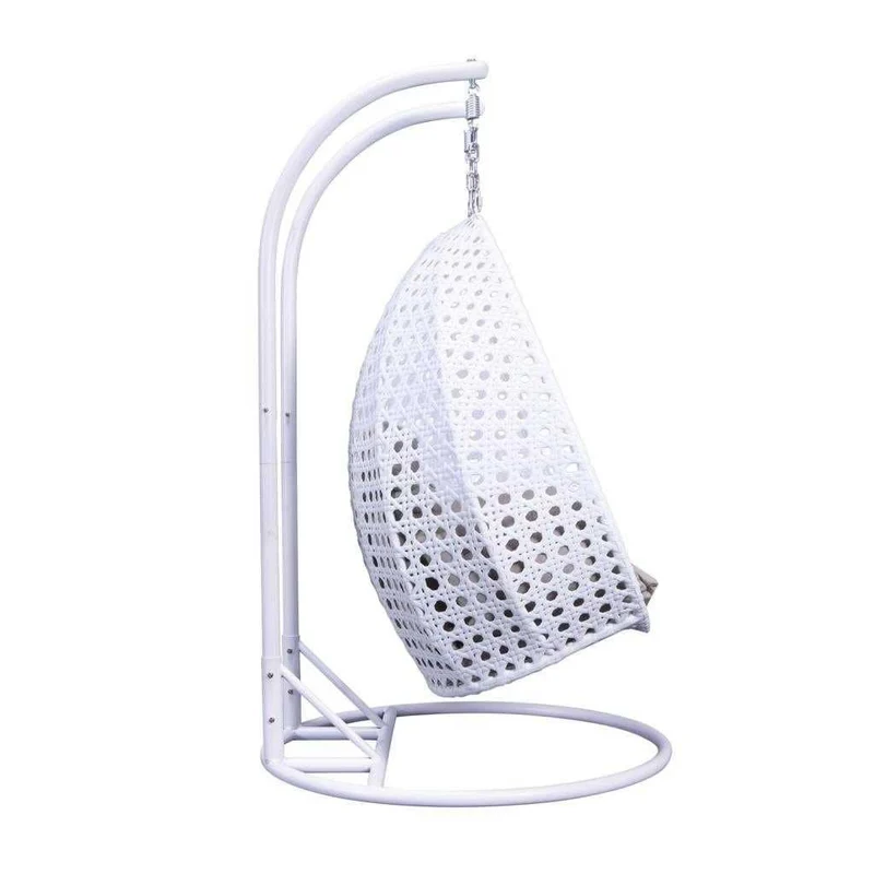 LeisureMod Fauteuil suspendu œuf 2 places avec support - Balançoire / hamac de patio en rotin osier pour extérieur/intérieur avec coussins