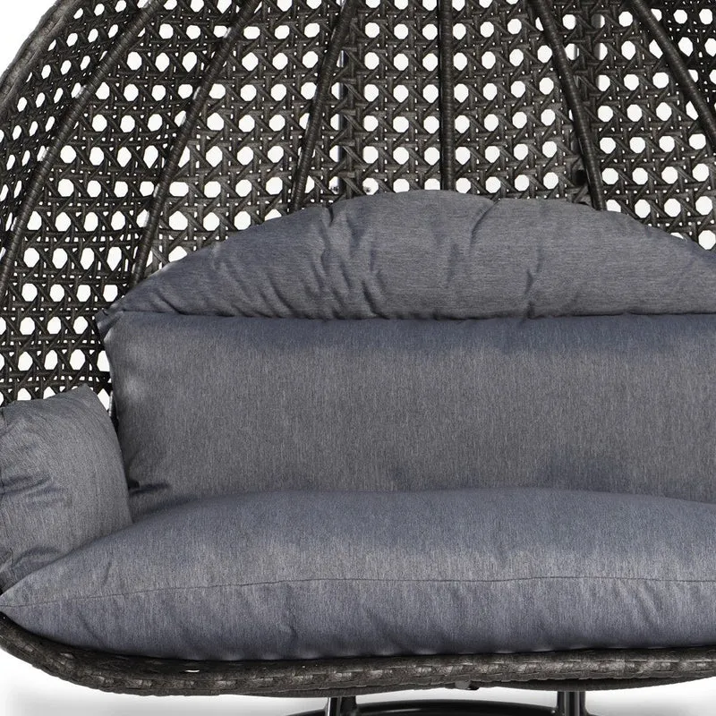 LeisureMod Fauteuil suspendu œuf 2 places avec support - Balançoire / hamac de patio en rotin osier pour extérieur/intérieur avec coussins
