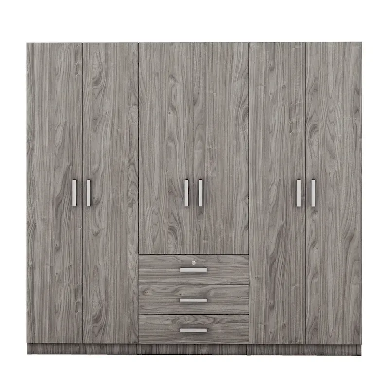 Armoire 6 portes en bois avec 3 grands tiroirs de rangement pour chambre à coucher