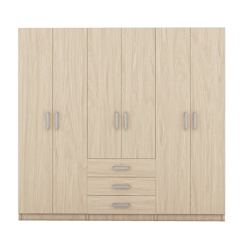 Armoire 6 portes en bois avec 3 grands tiroirs de rangement pour chambre à coucher