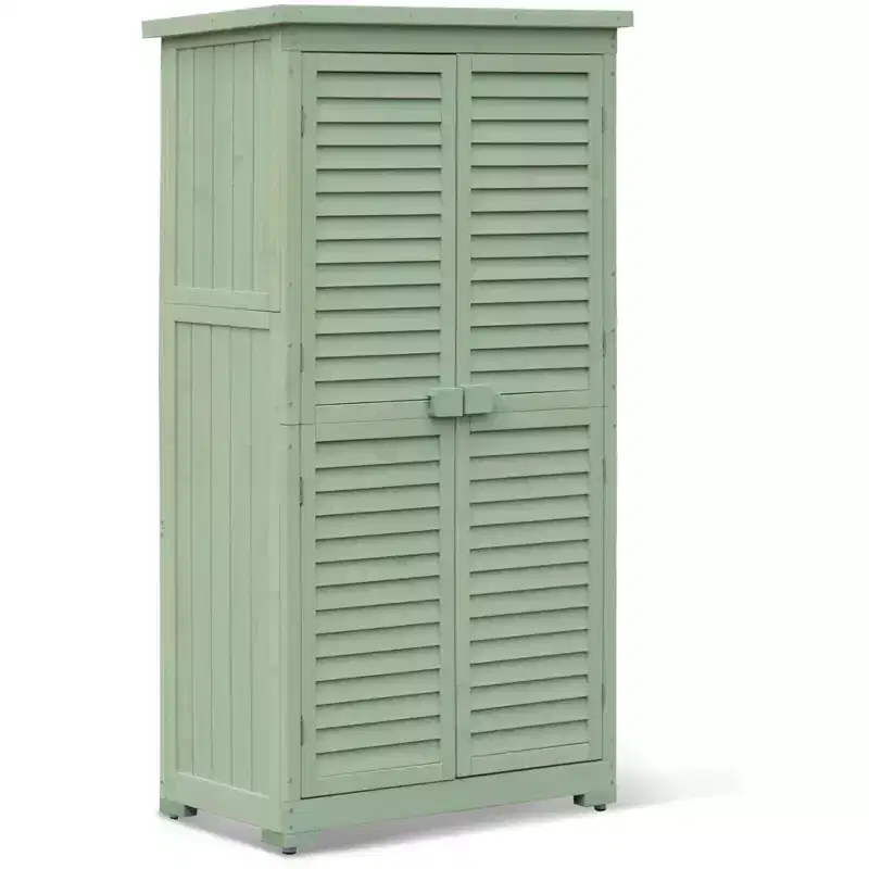 Abri de rangement extérieur étanche de 160 cm, avec étagères amovibles, serrures, doubles portes à volets, grand abri de jardin en bois avec plancher pour terrasse, cour