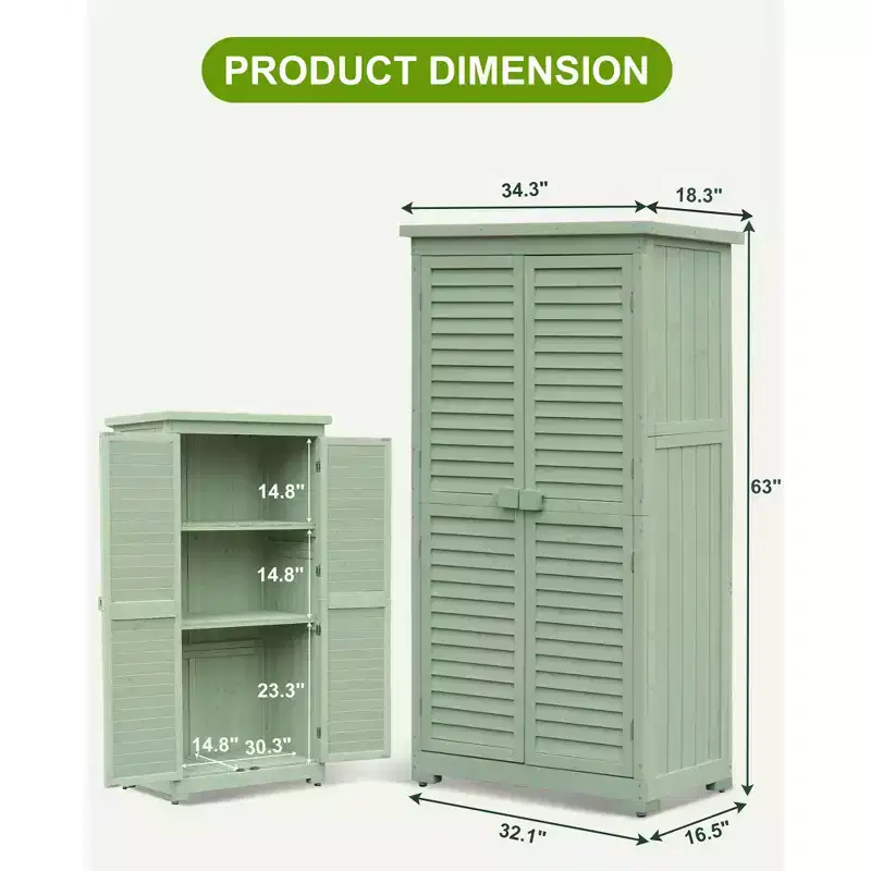 Abri de rangement extérieur étanche de 160 cm, avec étagères amovibles, serrures, doubles portes à volets, grand abri de jardin en bois avec plancher pour terrasse, cour
