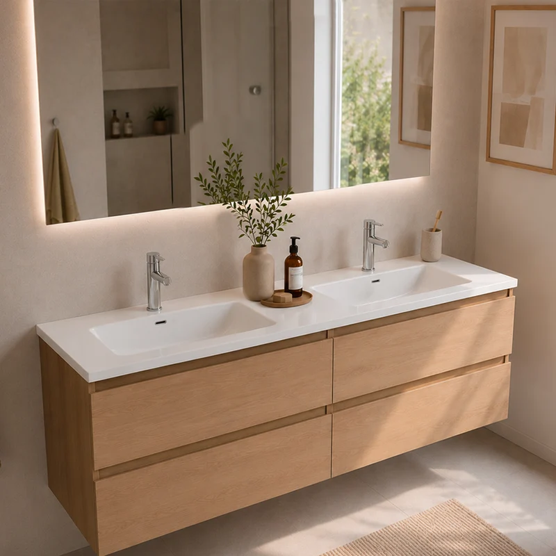 Lavabo doppia vasca in ceramica bianco lucido 121 cm Bulnes121