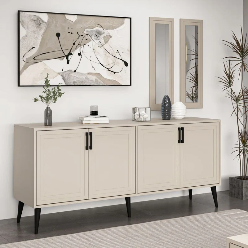 Madia 180x45x80H con due specchi a parete colore cashmere Prime
