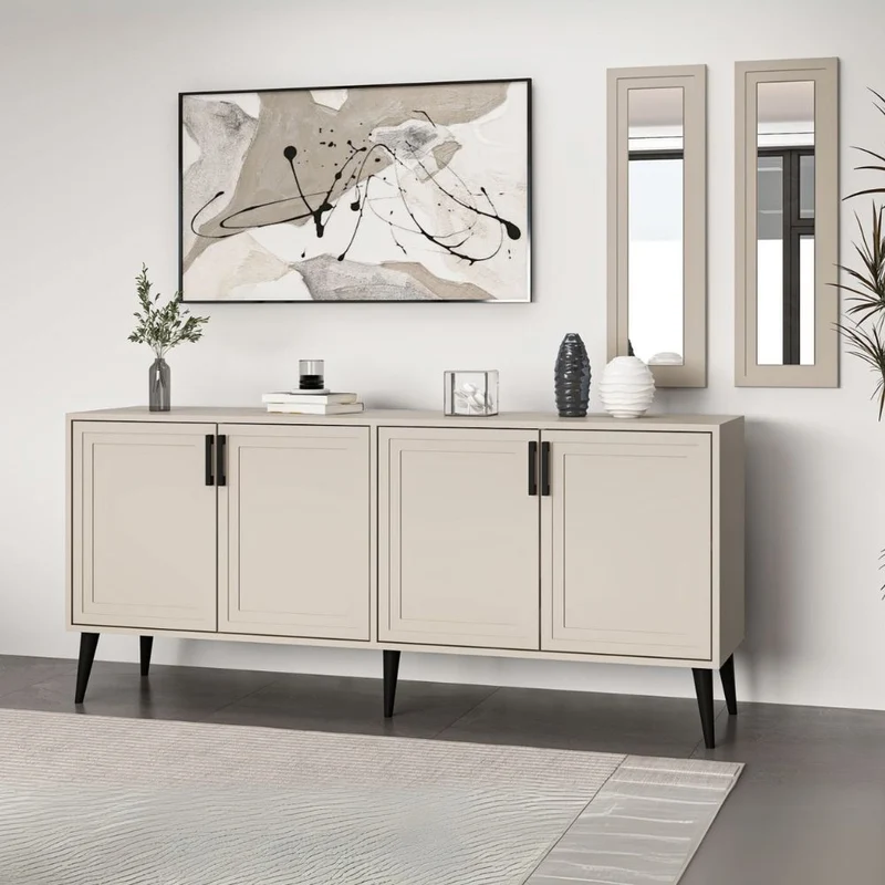 Madia 180x45x80H con due specchi a parete colore cashmere Prime