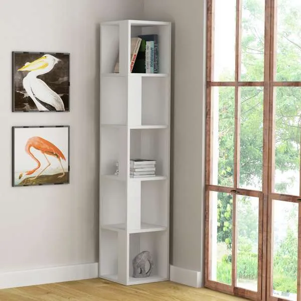 Libreria angolare 5 ripiani 34x34x161 colore bianco Nati