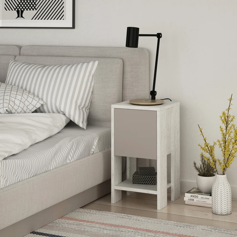 Comodino con anta ribalta 30x30x55h colore bianco Ema