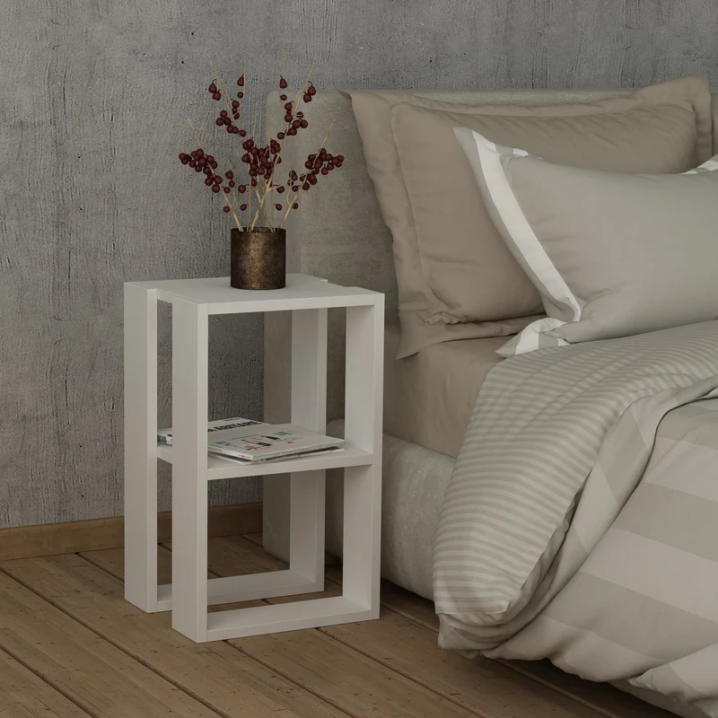 Comodino due ripiani 34x30x55h colore bianco Lonie