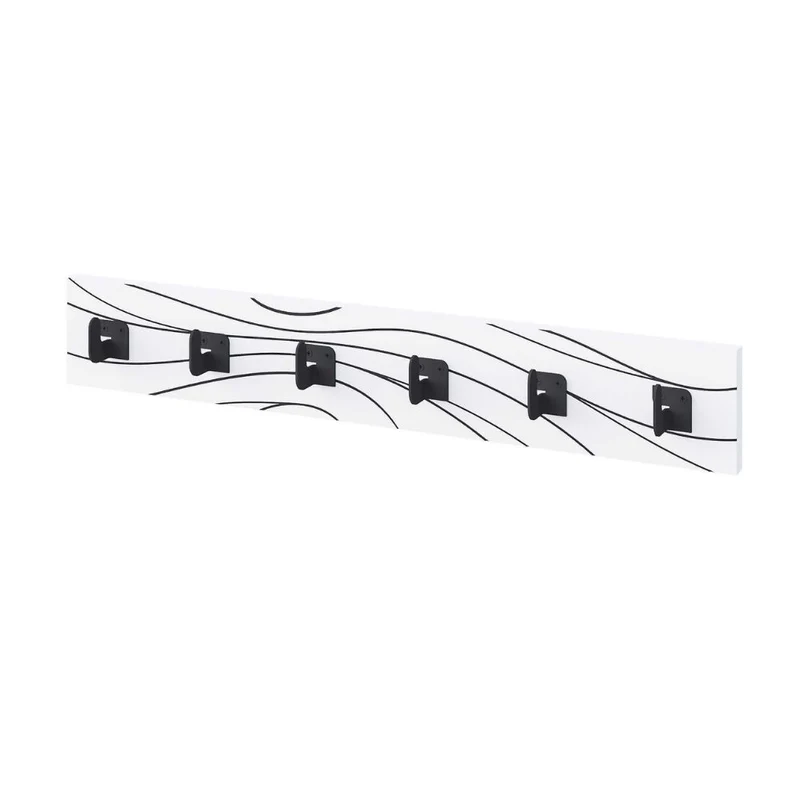 Appendiabiti a muro con 6 ganci bianchi e dettagli neri 63x1.8x9.8H Flow