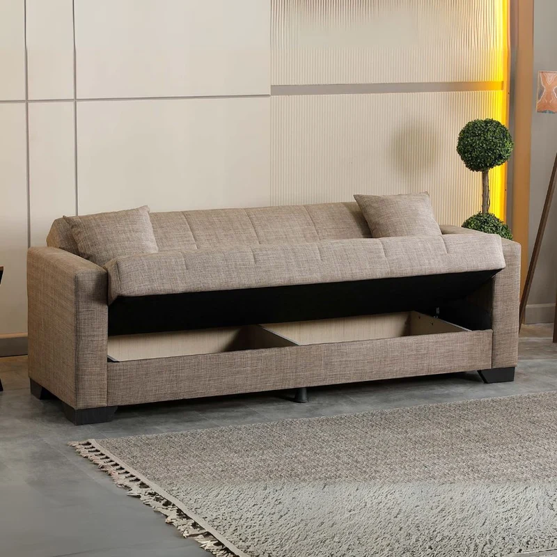 Divano letto con contenitore colore camel 213x81x83H Moon