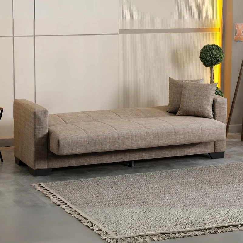 Divano letto con contenitore colore camel 213x81x83H Moon
