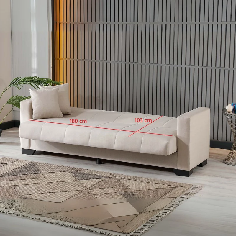 Divano letto con contenitore colore camel 213x81x83H Moon
