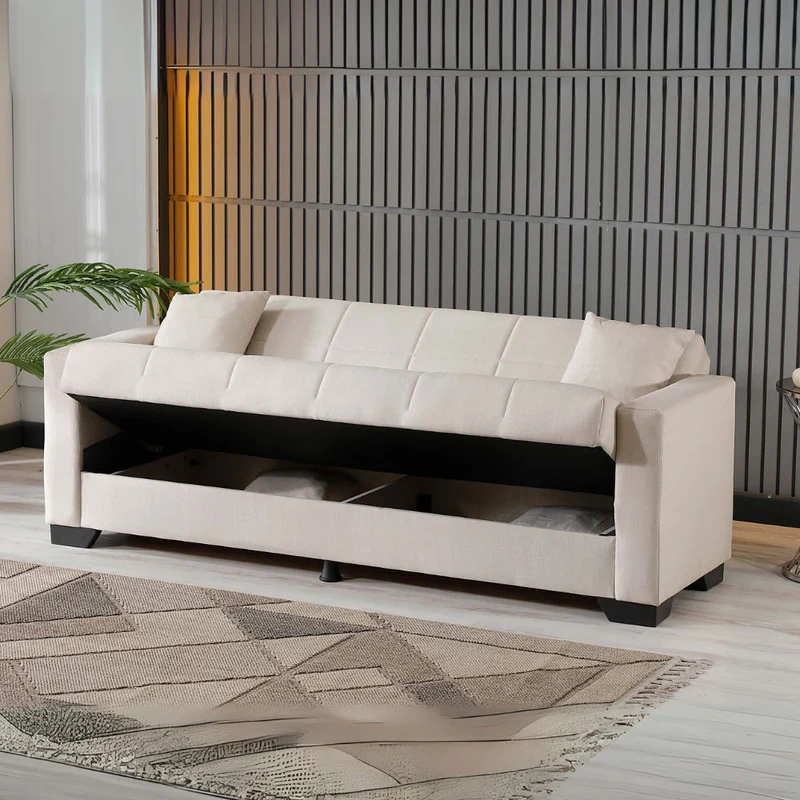 Divano letto con contenitore colore crema 213x81x83H Moon