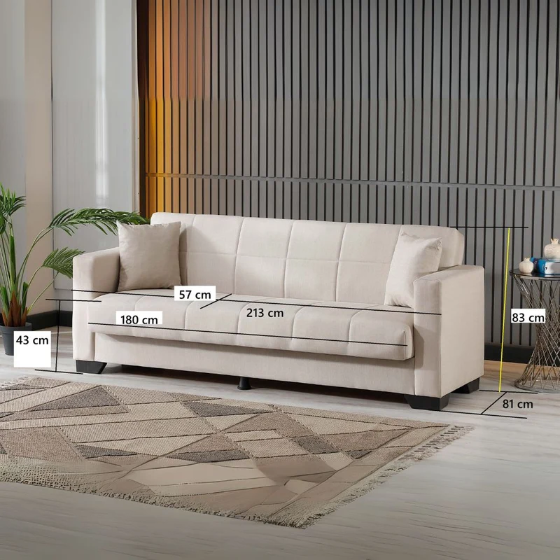 Divano letto con contenitore colore crema 213x81x83H Moon