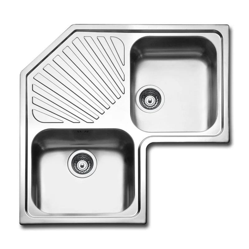 Lavello angolare da incasso ROAN2IBC 2 vasche e gocciolatoio 83x83 cm. inox