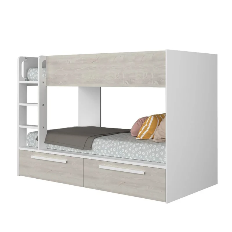 Letto a castello bianco consumato e bianco con cassettoni estraibili
