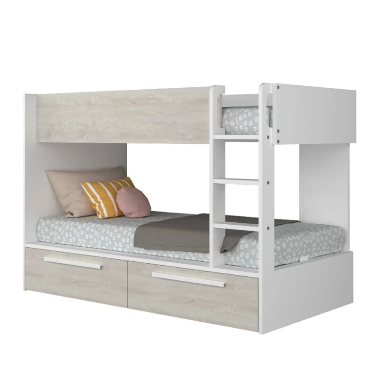 Letto a castello bianco consumato e bianco con cassettoni estraibili