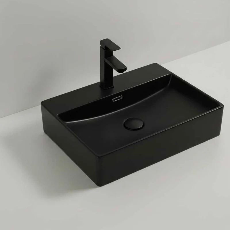 Lavabo d'appoggio in ceramica nero opaco 60x42x13H 9555