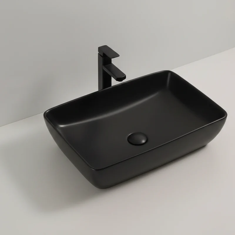 Lavabo da appoggio in ceramica nero opaco senza foro miscelatore 59x40x14.5H 9440B