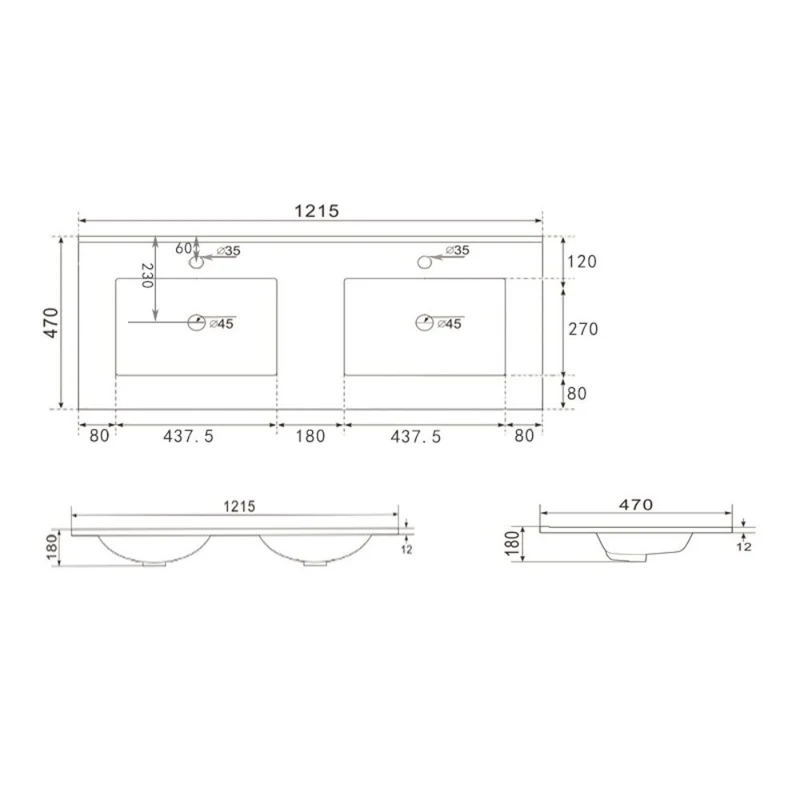 Lavabo da appoggio 20331 doppia vasca ceramica bianco 121.5x47x18H