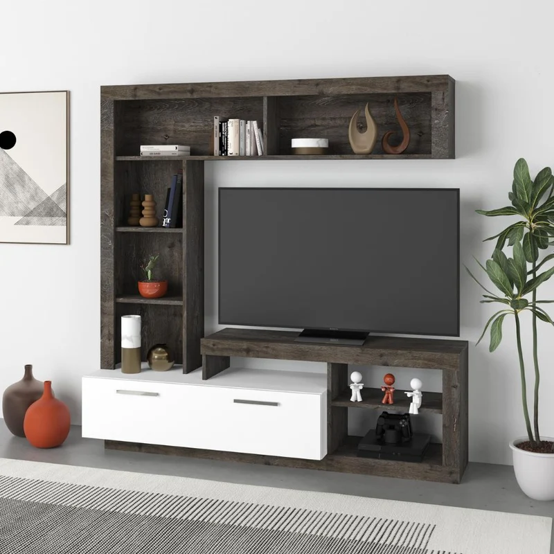 Parete attrezzata 171x42x171 colore dark coffe bianco Leo