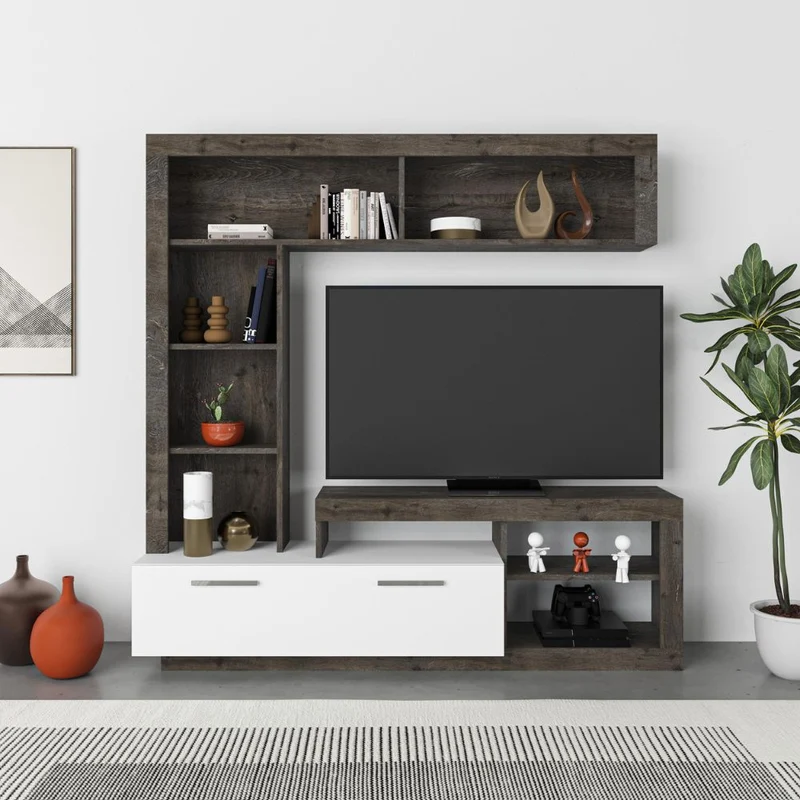 Parete attrezzata 171x42x171 colore dark coffe bianco Leo