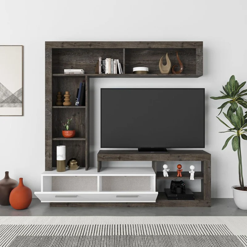 Parete attrezzata 171x42x171 colore dark coffe bianco Leo